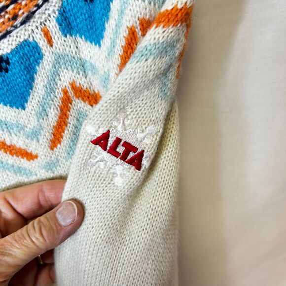 Kari Traa Sundve Ivory Orange Blue Fair Isle Nordic Crewneck LS Sweater Size M - Picture 6 of 10